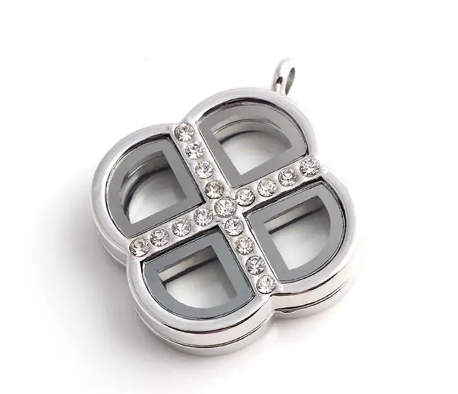 

10pieces 36*36mm crystal Four Leaf Memory Photo Magnet Glass Living Floating Locket fashion necklace pendant jewelry accessory