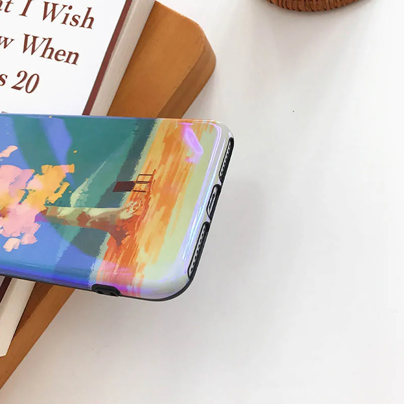 JIBAN Landscape Oil painting case For iphone X 8 8plus Shiny Blu ray Soft silicon Back Cover for 6 6s 6plus 7 7Plus Capa |