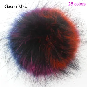Разноцветные помпоны из меха енота, элегантные меховые шарики для вязаной шерстяной шапки, зимние шапки и шапки, женские помпоны из натурального меха, 14-15 см