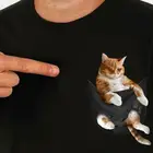 Футболка с котом в карманах для любителей кошек, черная хлопковая футболка для мужчин и женщин, мужская и женская модная футболка унисекс, бесплатная доставка