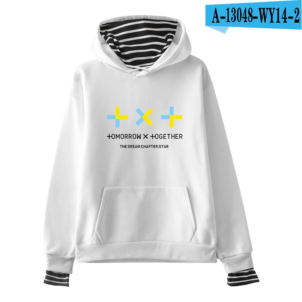 white LUCKYFRIDAYF TXT толстовка с капюшоном из двух частей, толстовка с капюшоном Tomorrow X Together, модная повседневная толстовка с капюшоном - Цвет: white