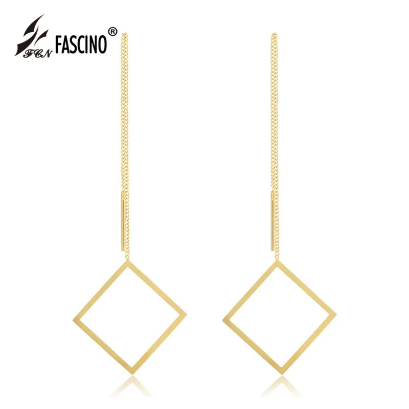 Длинные серьги подвески из нержавеющей стали с квадратным геометрическим узором