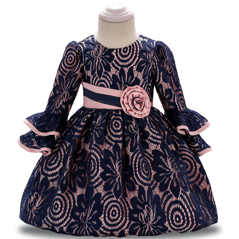 Navy blue Платья для маленьких девочек Одежда для маленьких девочек для крещения платье принцессы для ребенка Нарядные платья для девочек Платье для первого дня рождения Детские платья для новорожденных - Цвет: Navy blue