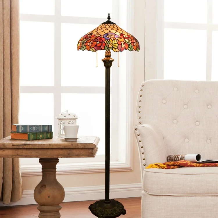 16 дюймов Тиффани плоть кантри цветы цветное стекло Напольная Лампа E27 110 240 В для