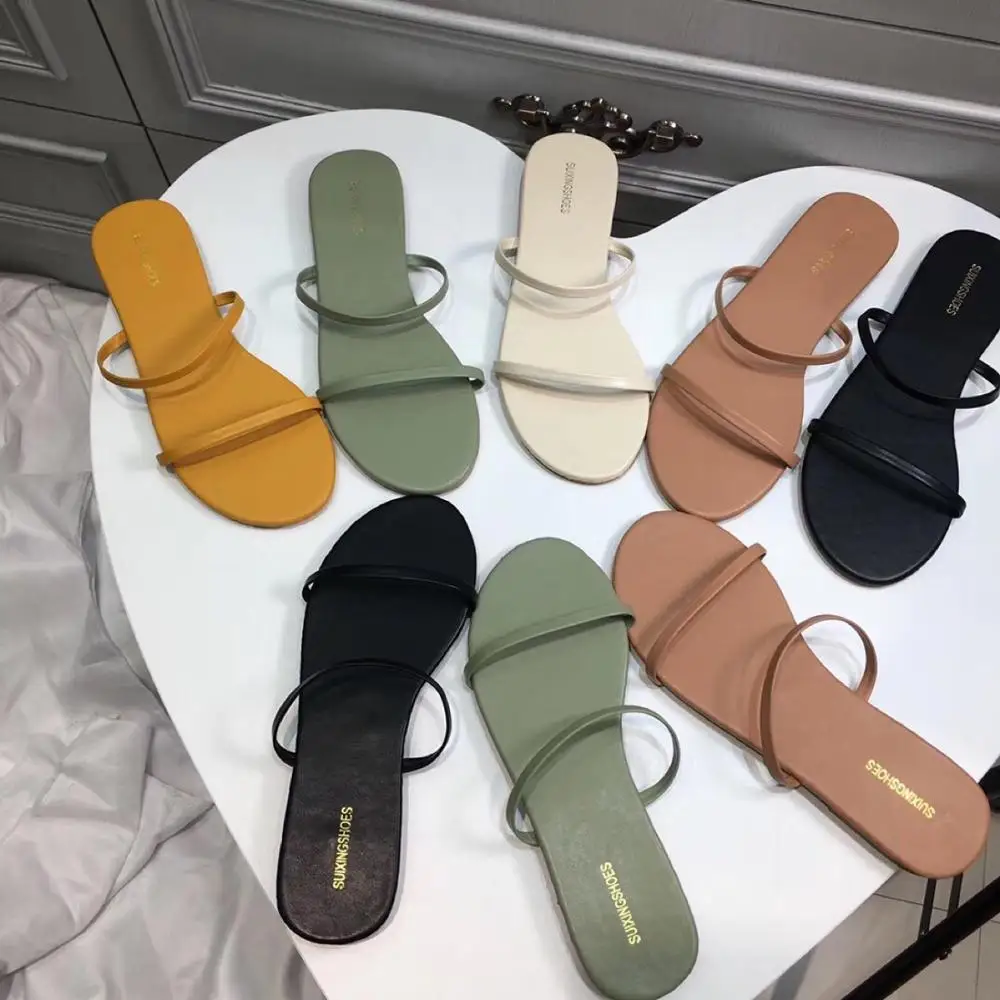 Шлепанцы muiltjes женские для пляжа сланцы с двумя узкими ремешками на Плоском