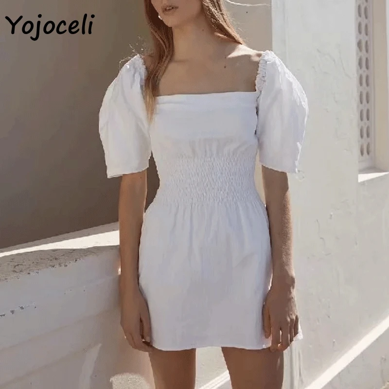 Yojoceli белое хлопковое платье с пышными рукавами женское мини в дворцовом стиле