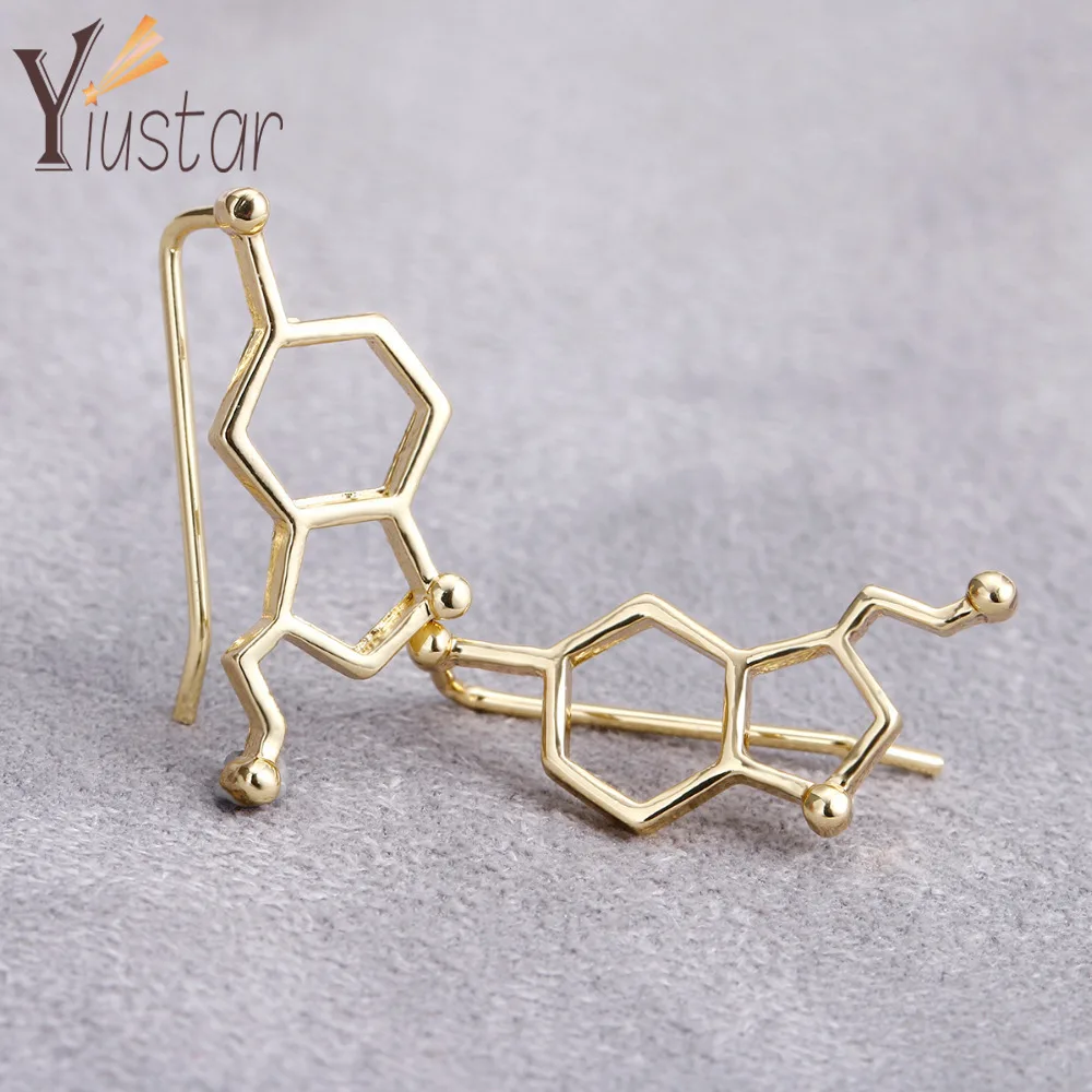Oly2u New Fashion Serotonin Molecule Ear Climbers for Women Structure ear crawler Gift Girls ED153|ear climber|climbers earclips ears |