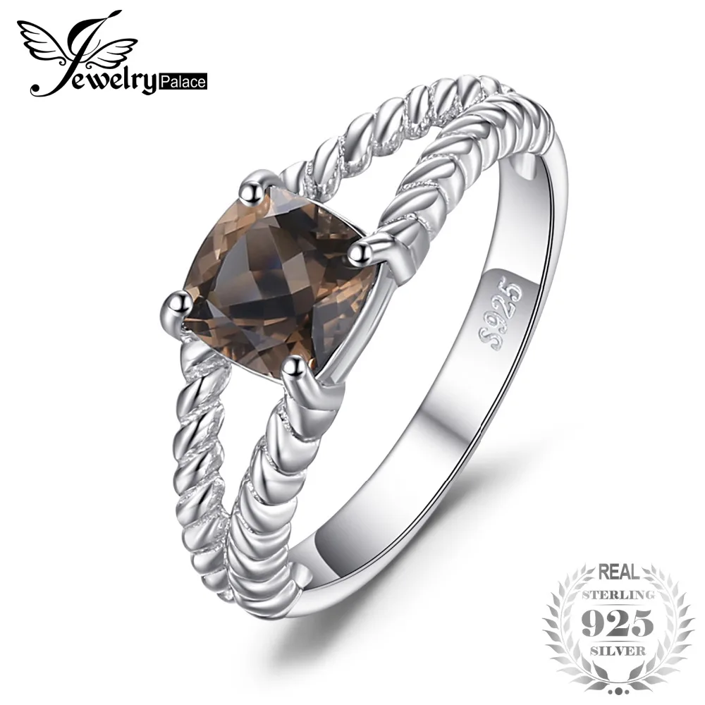 

JewelryPalace Genuine Natural Smoky Quartz 925 Sterling Silver Rings for Women Rope Solitaire Gemstone Jewelry Engagement Band