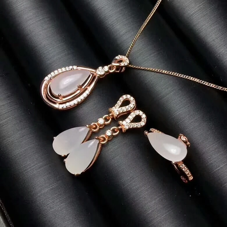 Классический набор ювелирных изделий MeiBaPJ из натурального белого нефрита
