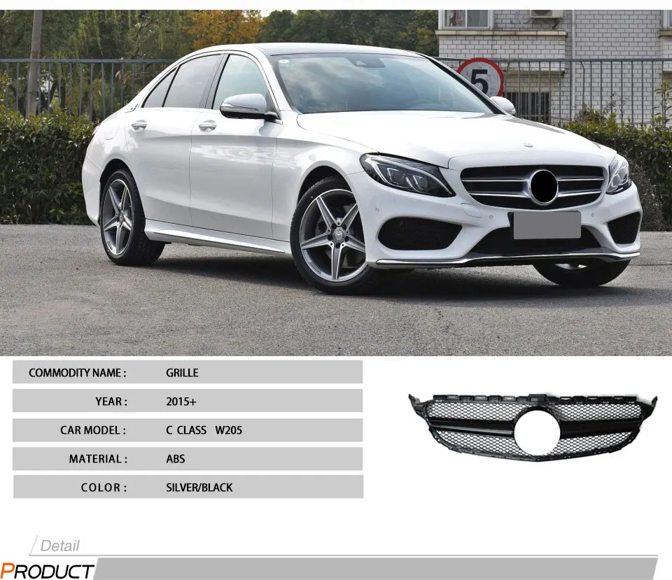 W205 AMG-Стиль спереди сетки гонки гриль решетка для Mercedes-Benz W205 C-class C180 C200 C220 C250 260 C400 серебристый/черный