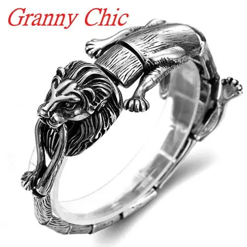 

Granny Chic 21cm Cool Lion Desig Bracelet Stainless Steel Animal Tiger Body Bracelets&Bangles For Men Hip Hop Cheap Accessory Gi