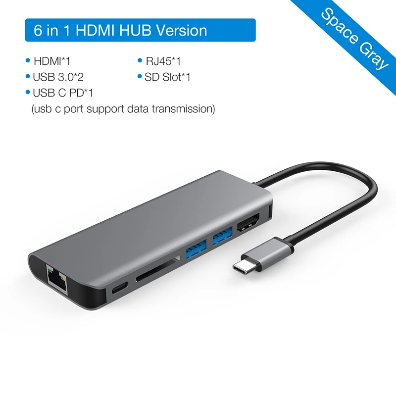 Серебристый JZYuan док-станция для ноутбука Macbook USB C Etehernet LAN HDMI USB 3,0 type C зарядная док-станция для samsung S9 S8 huawei P20 - Цвет: Серебристый