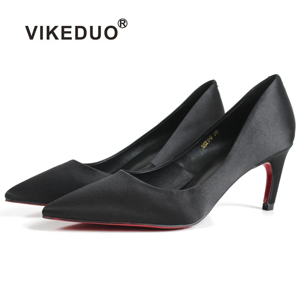 

Vikeduo Hot Handmade Black Classic Women Genuine leather shoes Wedding party Dancing Dress Shoe for Ladies Suede Women High Heel