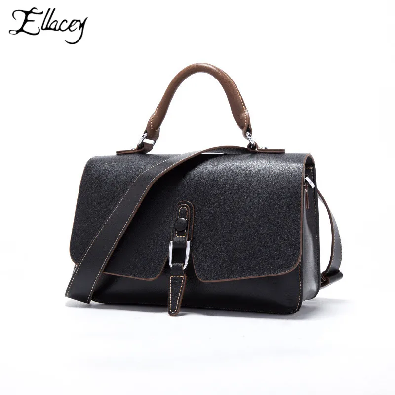 Ellacey Натуральная кожаные сумочки Осень Зима Новая мода флип Сумочка Простой