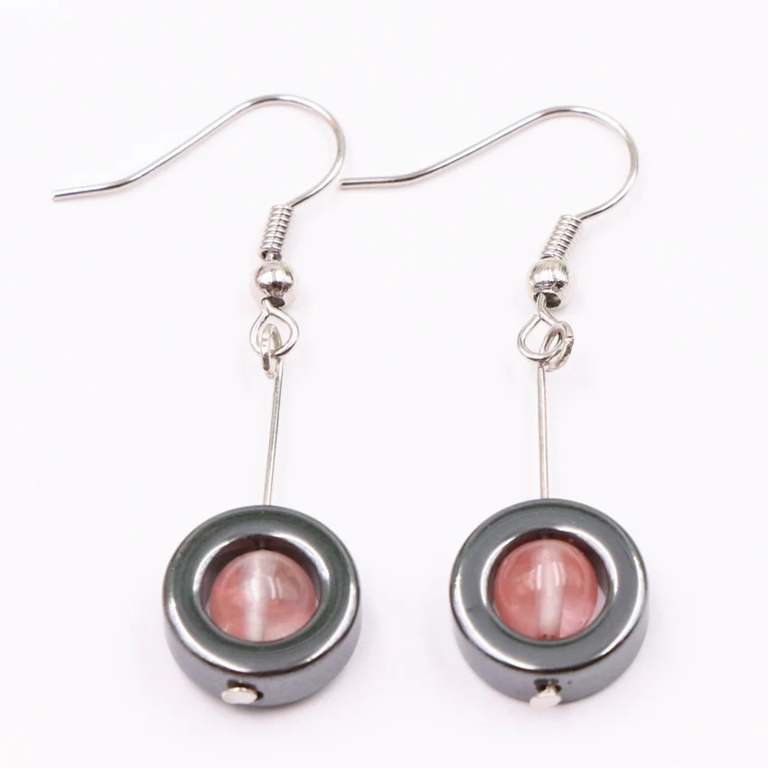 

Серьги женские из гематита, круглые, винтажные, а519, ручной работы