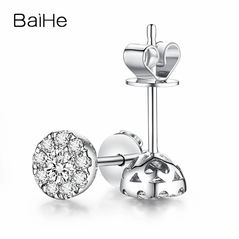 BAIHE Solid из белого золота 18 карат 0.16CT H/SI Круглый Природные Алмазы Свадебные модные