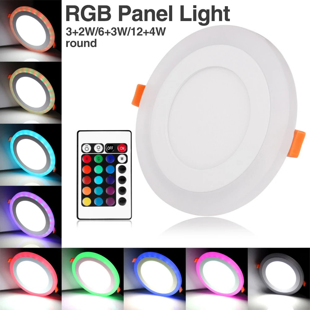 RGB светодиодный панельный светильник встраиваемый 5 Вт 9 Вт 16 Вт светодиодный потолочный светильник с регулируемой яркостью лампа для кухни комнатное освещение AC100-265V