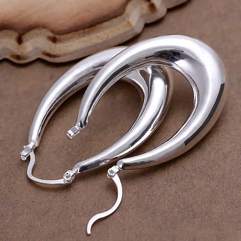 Free shipping 925 sterling silver jewelry earring fine oblate circle hoop wholesale and retail SMTE115 | Украшения и аксессуары