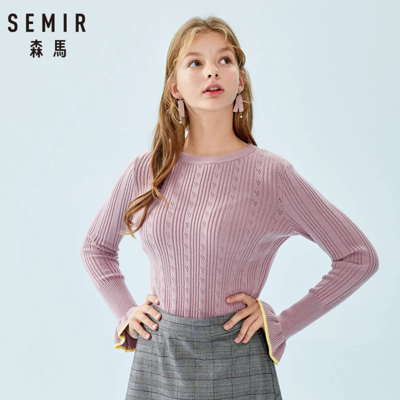 SEMIR Для женщин текстурированная вязаный свитер контрастного цвета с длинным