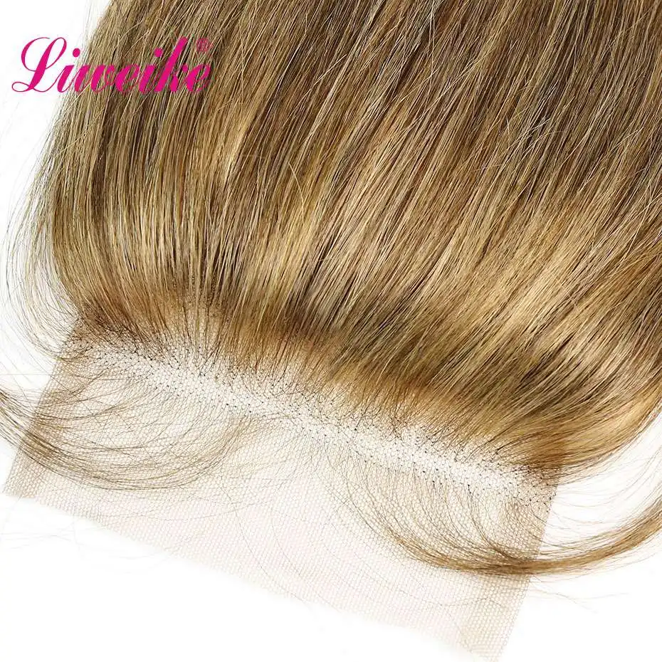 Liweike цвет P4/27 прямые волосы 4*4 Кружева Закрытие 100% бразильские Remy человеческие