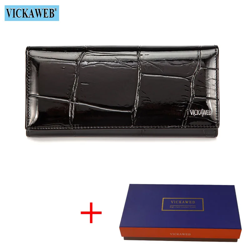Black Wallet and Box VICKAWEB кошелек на магнитной застежке Женский кошелек из натуральной кожи женские модные женские кошельки Длинные женские кошельки и Дамские кошельки для монет - Цвет: Black Wallet and Box