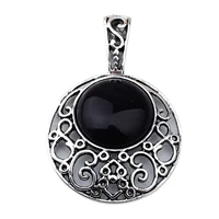 new plated 40mm alloy 20mm semi precious stone black onyx pendants for women long charms jewelry necklace