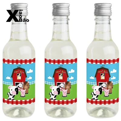 Mini Wine Label X6 Ферма животные Тема Бумажный Мешок тарелка посуда соломенная фольга латексный воздушный шар плакат с приглашением карты дети день рождения подарки - Цвет: Mini Wine Label X6