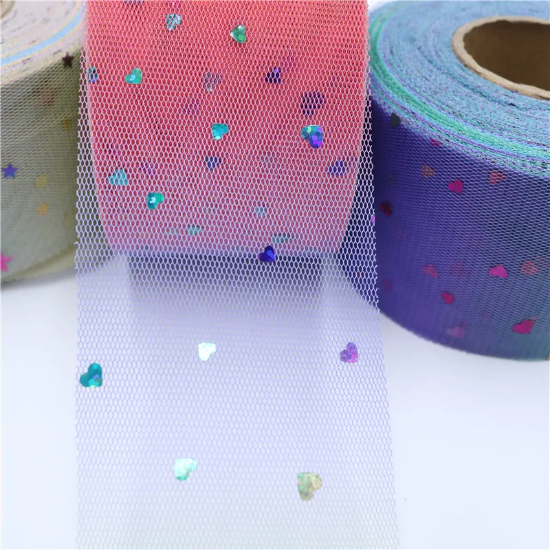

Glitter Sequin Star&love Tulle Roll 50yards 6cm 2.4inch Spool Tutu Wedding Deco Organza Laser DIY Crafts Birthday Party Supplies