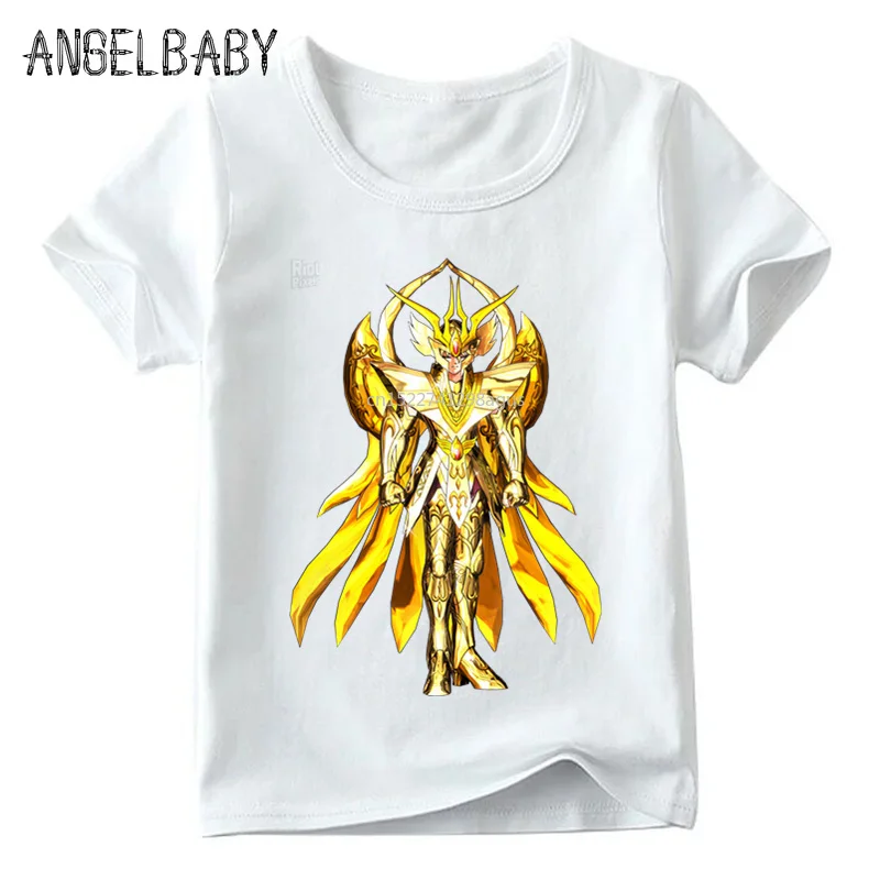 Boys and Girls Anime Gold Saint Seiya Character Print T shirt Kids Summer Casual White Tops Children Funny T-shirt ooo422 | Мать и