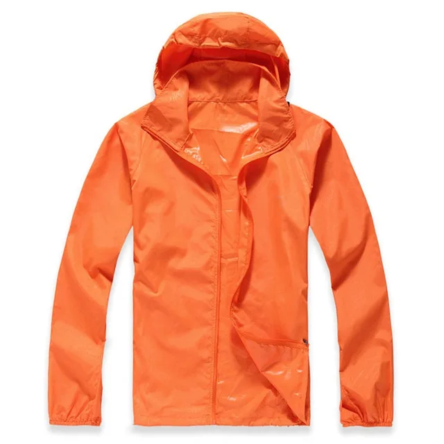 Orange Мужские Складные быстросохнущие походные куртки, летняя ветровка, водонепроницаемые ветрозащитные тонкие куртки с капюшоном для пеших прогулок - Цвет: Orange