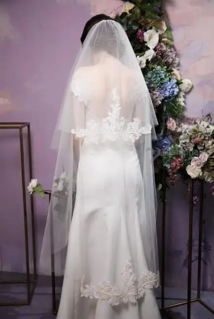 

2t Lace cathedral veil, hand-beaded wedding veils, bridal lace vail, chapel elegant ivory veil headpiece& comb