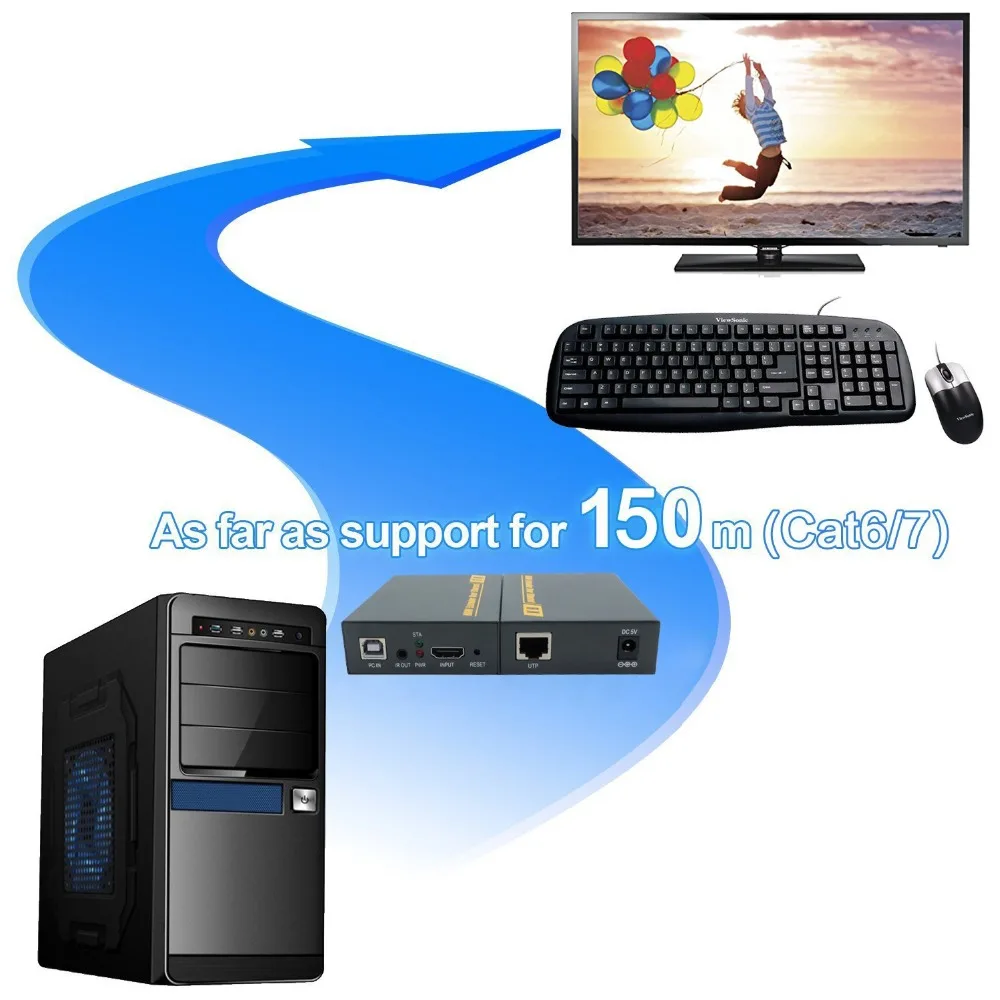 DL 103KM HDMI USB удлинитель RJ45 IP сеть KVM по Cat5 Cat5e Cat6 до 150 м с широким ИК UTP|Кабели HDMI| |