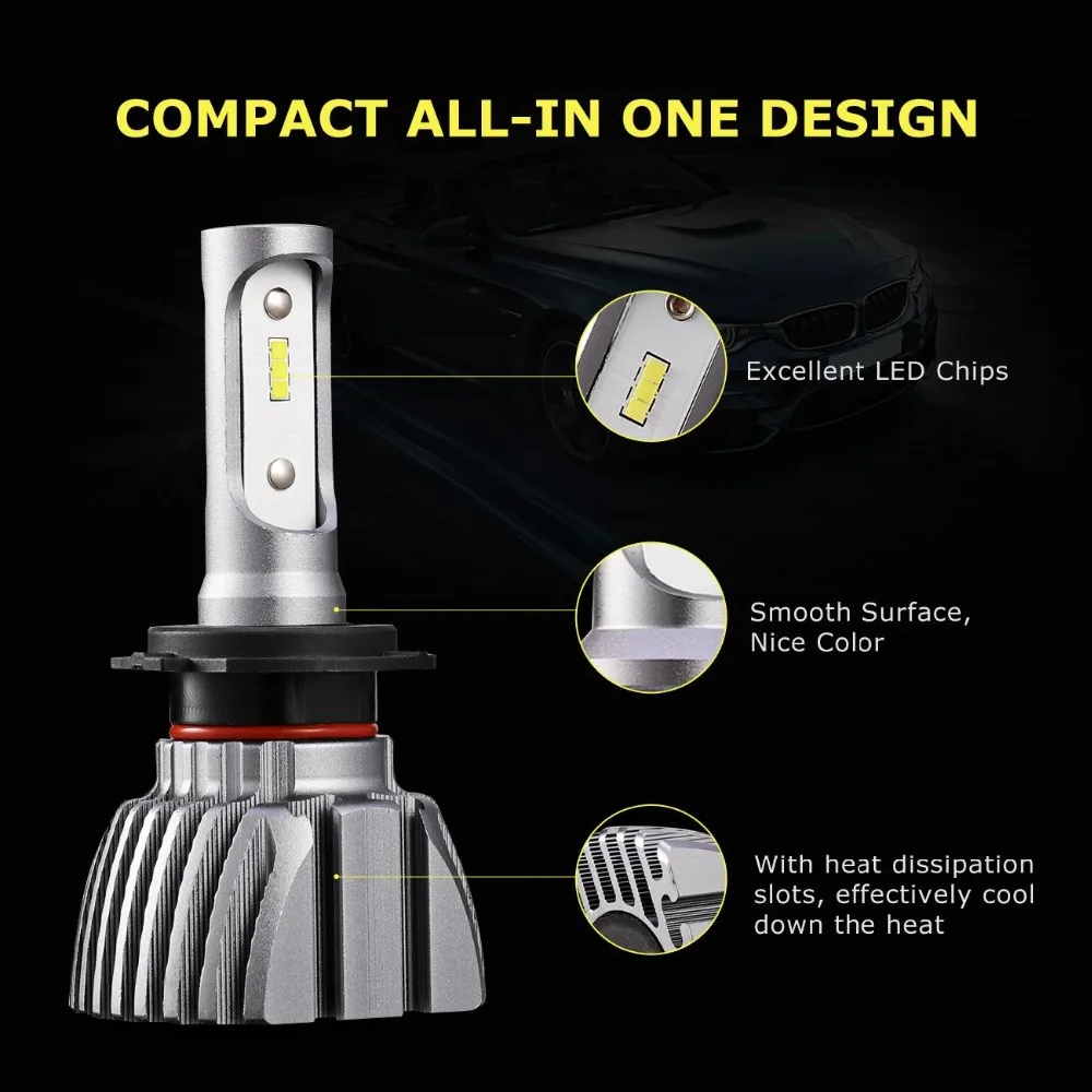 Oslamp автомобиля светодиодный лампы H7 H1 Hi lo луч 50 Вт 8000lm Авто налобный фонарь свет 12