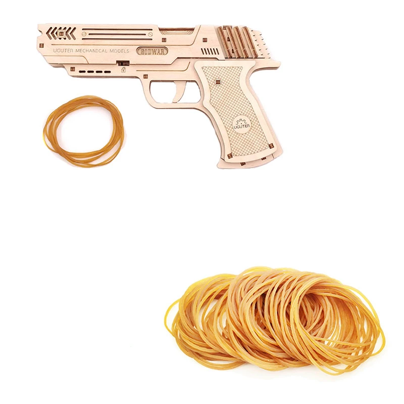 Gun 100 Rubber band Деревянные машины Оружие Трансмиссия модель моделирования пистолет с резиновой лентой может даже волосы собрать деревянные головы ручной пистолет - Цвет: Gun 100 Rubber band