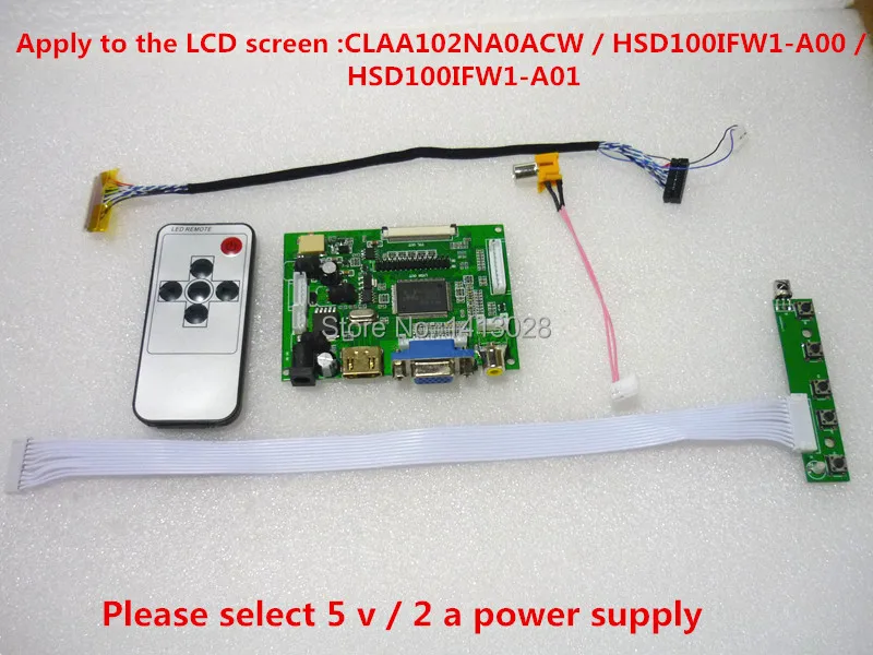 Комплект платы контроллера драйвера HDMI + 2AV VGA LCD для панели CLAA102NA0ACW / HSD100IFW1-A00