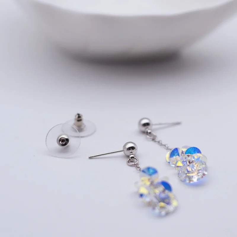 Длинные серьги гвоздики с кисточками и кристаллами Сваровски|fashion stud earrings|stud