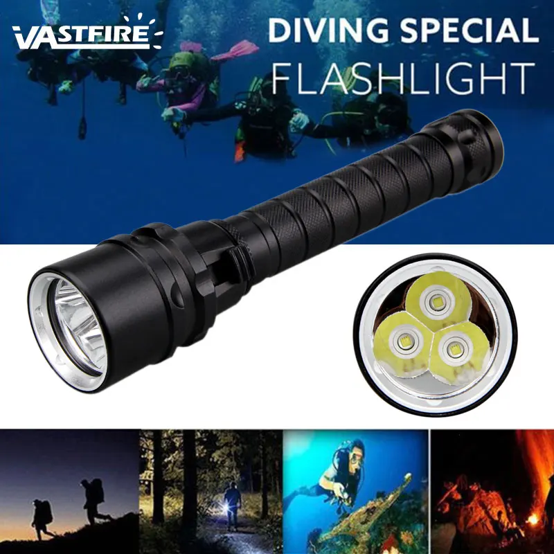 

1000 lums XM-L 3*T6 Diving Flashlight Torch Underwater 100M Scuba Flashlight Lantern light +18650 battery+Charger