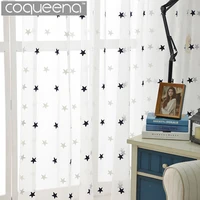modern star embroidered white sheer curtains for living room bedroom kitchen tulle curtains kids baby room door window curtains