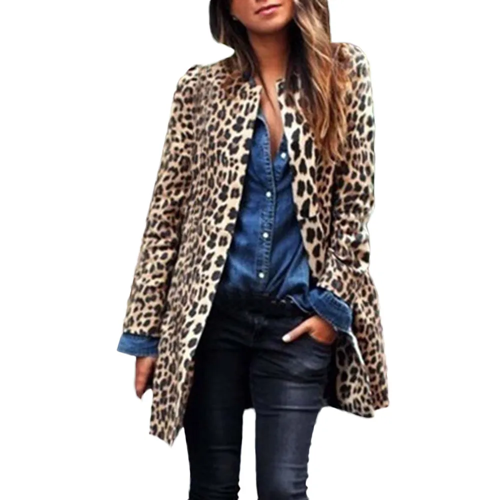 

Women Leopard Sexy Winter Warm New Wind Coat Cardigan Leopard Print Long Coats for women 2018 casual outwear chaqueta mujer