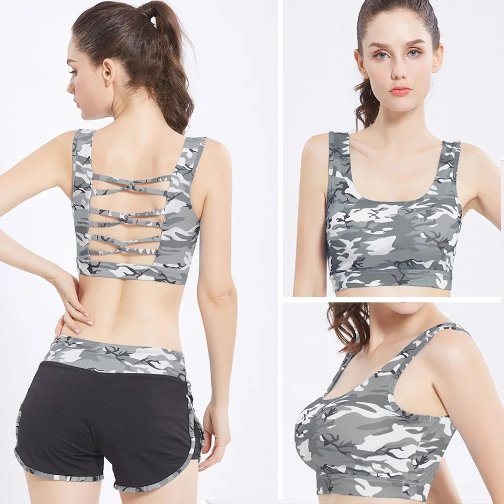 Женский спортивный бюстгальтер Пушап камуфляжный сексуальный укороченный топ с