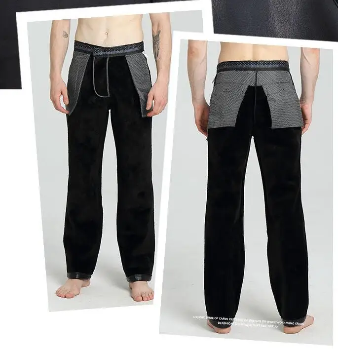 Plus velvet thickening loose waterproof winter personality fashion motorcycle faux leather pants mens feet pu trousers men | Мужская