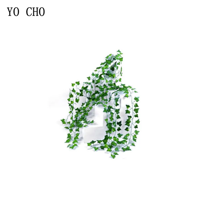 YO CHO-plantas colgantes artificiales verdes para interiores, decoraci&oacute;n de boda, hogar, patio, Bar, bricolaje, guirnalda de hiedra Artificial para pared, 12 unids/lote-5