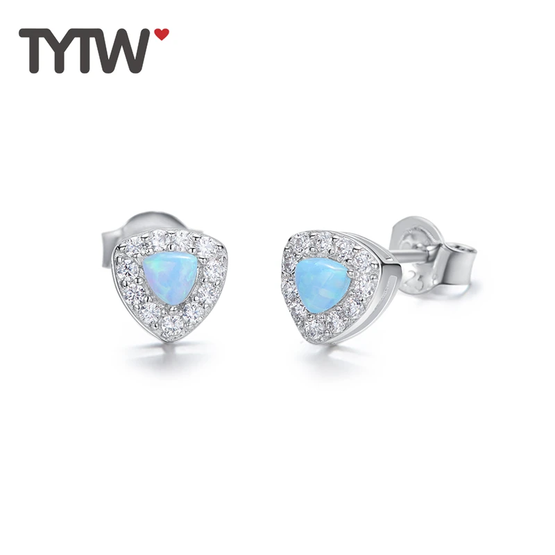 TYTW opal jewelry silver 925 colorful High Quality Female Zircon lady Jewelry Simple Earring wedding rhodium Earrings for women | Украшения
