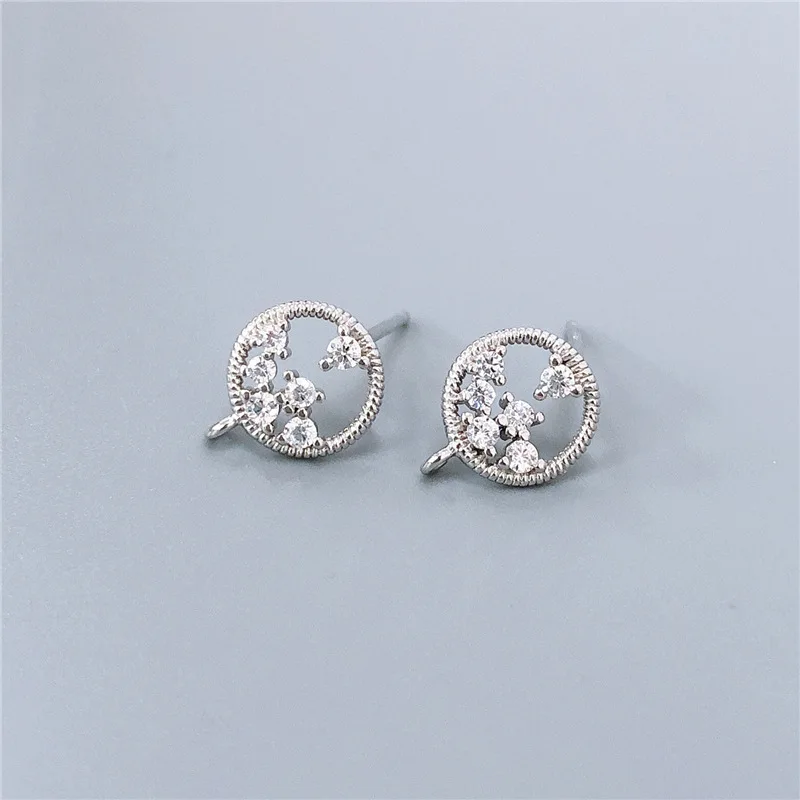 Rhodium color S2 2 шт., 925 пробы, серебряные серьги-гвоздики, застежка, кристалл, Шпилька для ушей, для рукоделия, для изготовления ювелирных изделий, Восстановленный цветок, сердце, серьги, фурнитура - Цвет: Rhodium color S2