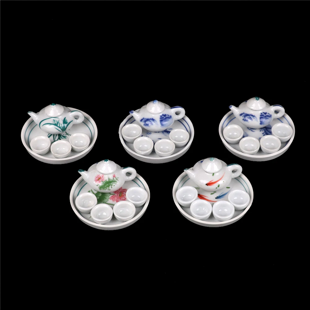 

6Pcs Miniature Dollhouse Dinnerware Colorful Floral Print Porcelain Tea Set Tableware Cup Plate