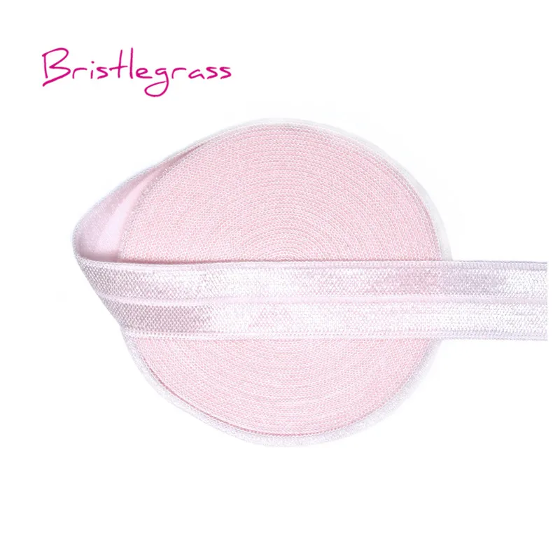 BRISTLEGRASS 100 ярд за рулоном 5/" 15 мм твердые блестящие складывающиеся эластичные враг спандекс атласная лента для волос повязка на голову кружево отделка Шитье - Цвет: Powder Pink