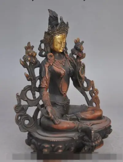 

Free shipping S00030 8"chinese buddhism temple bronze gilt tara Kwan-Yin Bodhisattva buddha statue