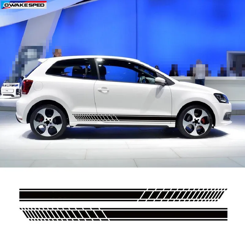 Sport Racing Stripes Car Styling Door Side Skirt Sticker Auto Body Vinyl Decals For Volkswagen GOLF 567 POLO CC Tiguan Scirocco