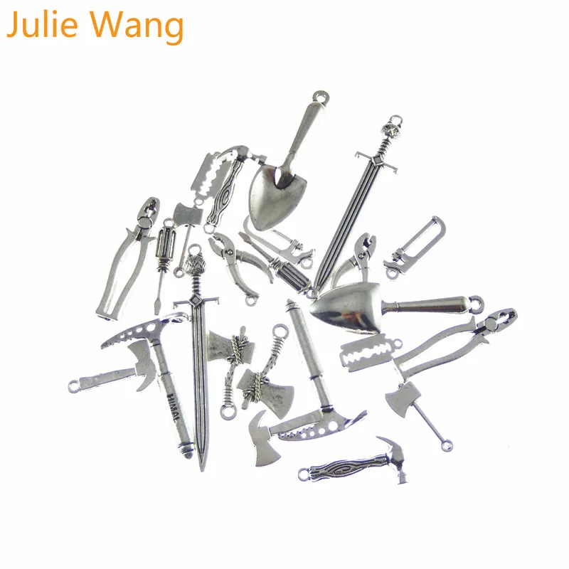 Julie Wang 12 шт. смешанные инструменты плоскогубцы Ax Saw Лопата шармы Сплав Ожерелье