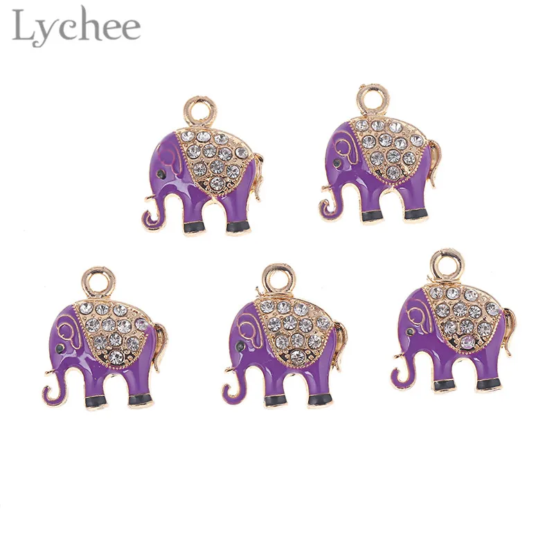Lychee 5 шт. трендовые сплав кристалл эмаль слон амулеты сделай сам подвеска стразы